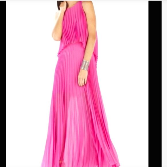 BCBGMAXAZRIA Shaina Pink Sleeveless Pleated Gown Barbie XXS - Picture 2 of 16